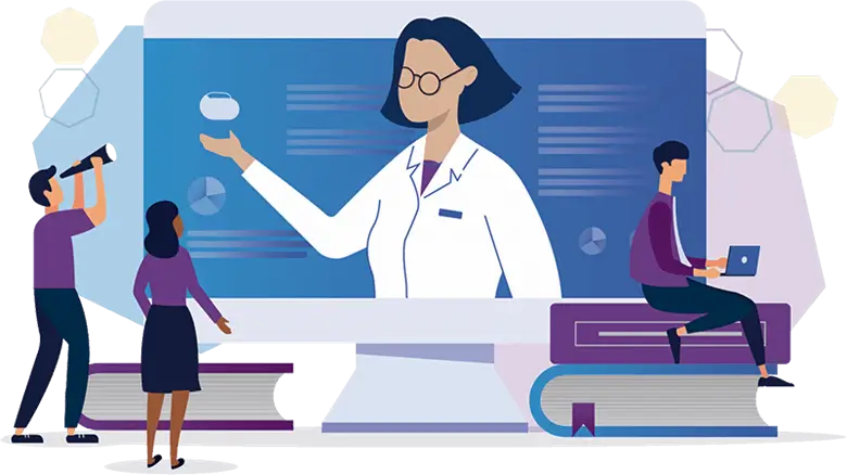 Doctor showing other people what they are working on. Someone working in the background