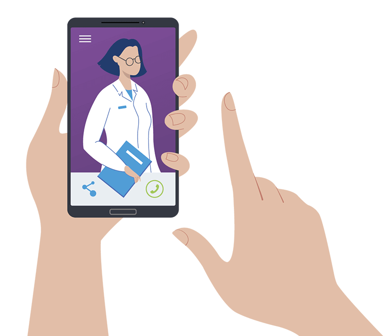 Hand holding a phone with physician to contact